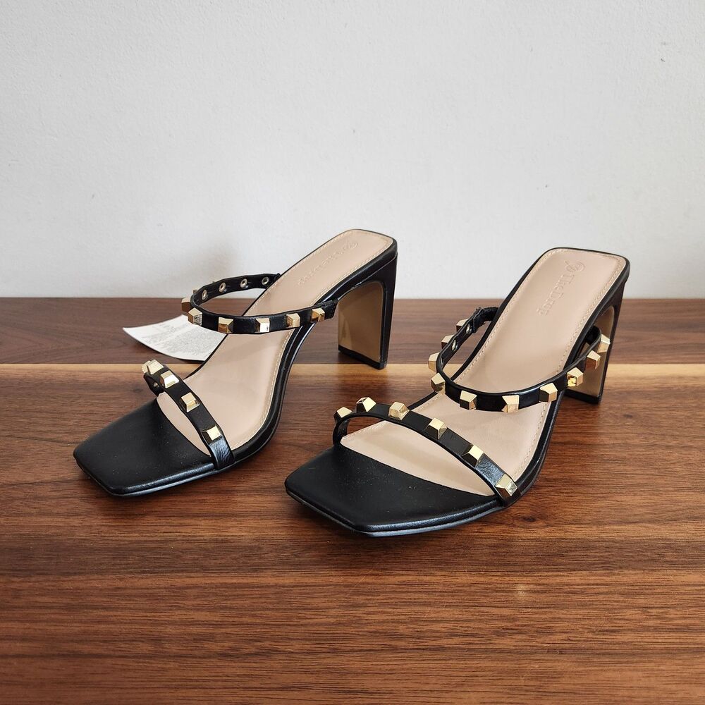 The Drop Avery Black Studded Strappy Block Heel Square Toe Sandals Size 7.5 NEW!